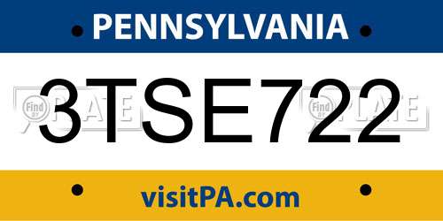 3TSE722 Pennsylvania License Plate