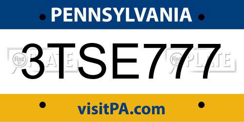 3TSE777 Pennsylvania License Plate