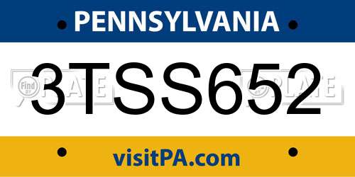 3TSS652 Pennsylvania License Plate