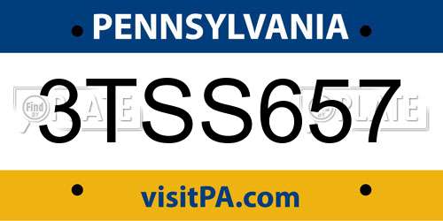 3TSS657 Pennsylvania License Plate