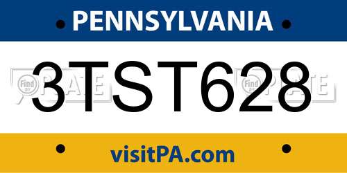 3TST628 Pennsylvania License Plate