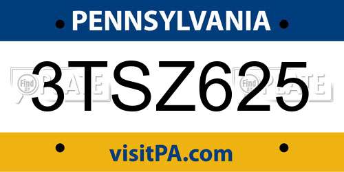 3TSZ625 Pennsylvania License Plate
