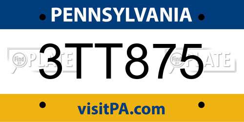 3TT875 Pennsylvania License Plate