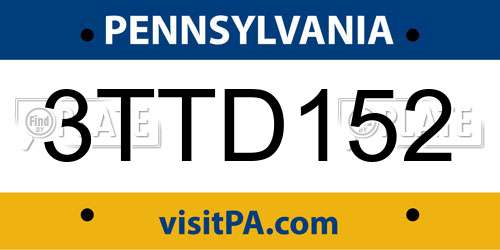 3TTD152 Pennsylvania License Plate