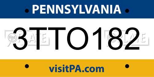 3TTO182 Pennsylvania License Plate