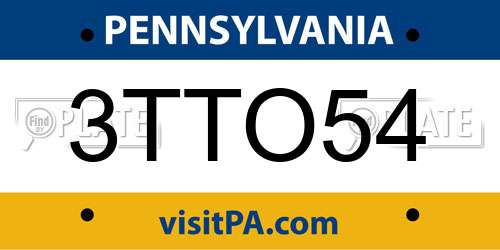 3TTO54 Pennsylvania License Plate
