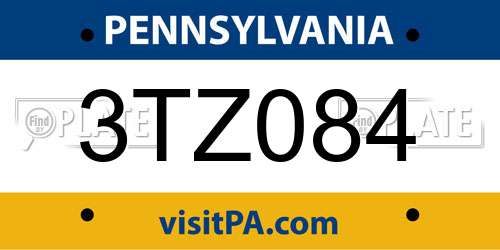 3TZ084 Pennsylvania License Plate