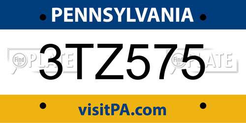 3TZ575 Pennsylvania License Plate