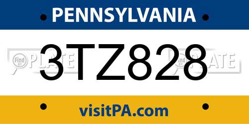 3TZ828 Pennsylvania License Plate