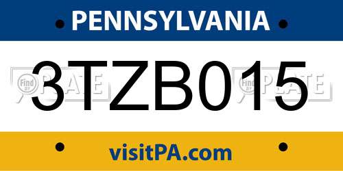 3TZB015 Pennsylvania License Plate