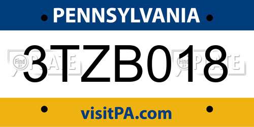 3TZB018 Pennsylvania License Plate