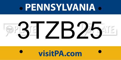3TZB25 Pennsylvania License Plate