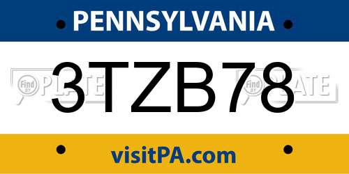 3TZB78 Pennsylvania License Plate