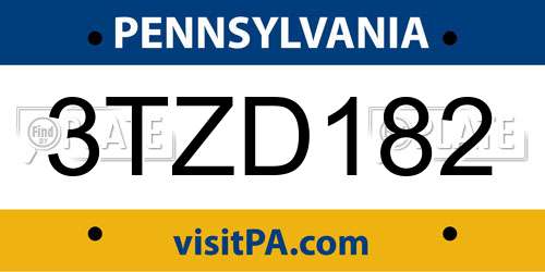 3TZD182 Pennsylvania License Plate