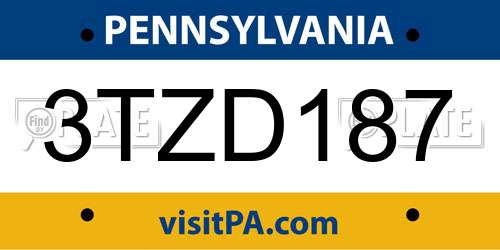 3TZD187 Pennsylvania License Plate