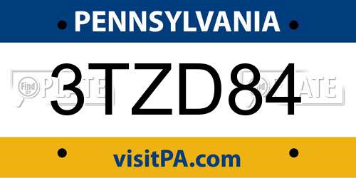 3TZD84 Pennsylvania License Plate