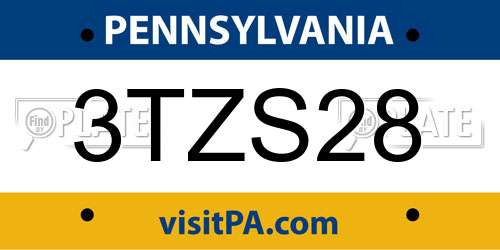 3TZS28 Pennsylvania License Plate