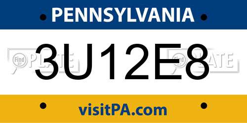 3U12E8 Pennsylvania License Plate