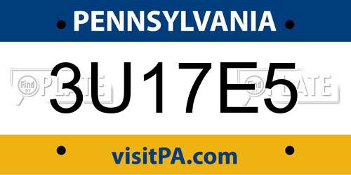 3U17E5 Pennsylvania License Plate