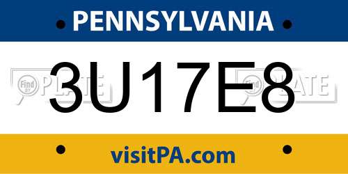 3U17E8 Pennsylvania License Plate