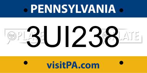 3UI238 Pennsylvania License Plate