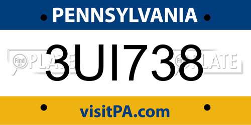 3UI738 Pennsylvania License Plate
