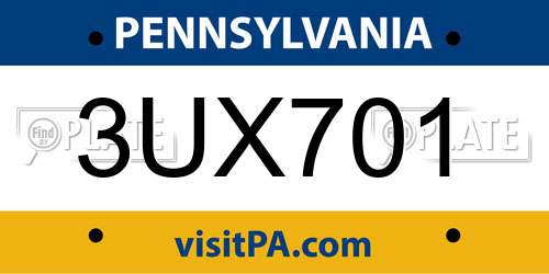 3UX701 Pennsylvania License Plate