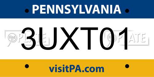 3UXT01 Pennsylvania License Plate