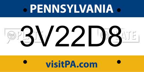 3V22D8 Pennsylvania License Plate