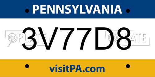 3V77D8 Pennsylvania License Plate
