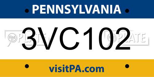 3VC102 Pennsylvania License Plate