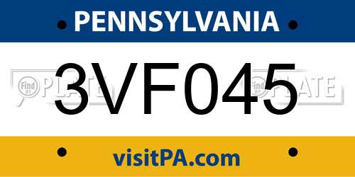 3VF045 Pennsylvania License Plate