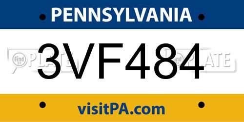 3VF484 Pennsylvania License Plate