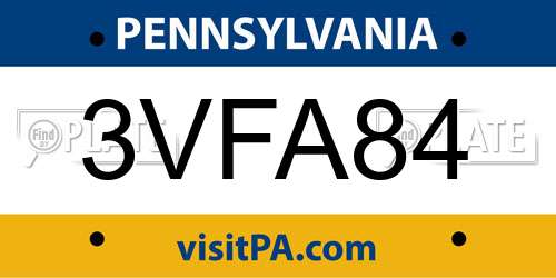 3VFA84 Pennsylvania License Plate