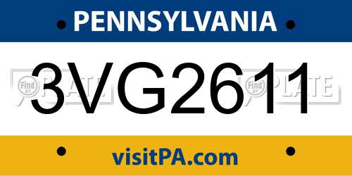 3VG2611 Pennsylvania License Plate