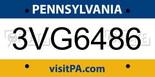 3VG6486 Pennsylvania License Plate