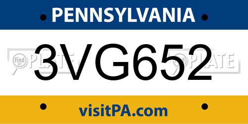 3VG652 Pennsylvania License Plate