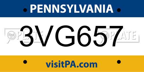 3VG657 Pennsylvania License Plate