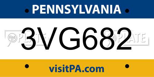 3VG682 Pennsylvania License Plate