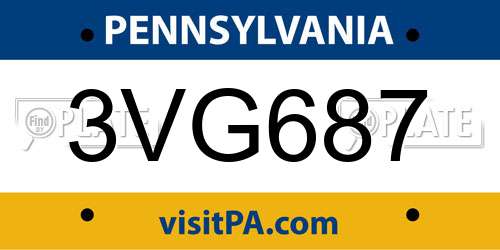 3VG687 Pennsylvania License Plate