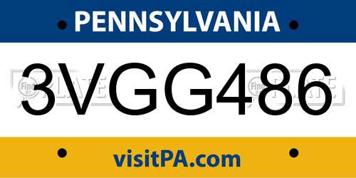 3VGG486 Pennsylvania License Plate