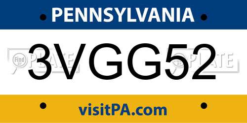 3VGG52 Pennsylvania License Plate