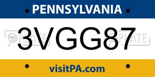 3VGG87 Pennsylvania License Plate