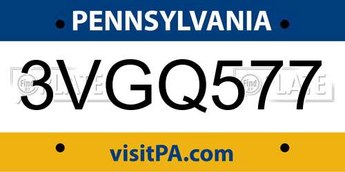 3VGQ577 Pennsylvania License Plate