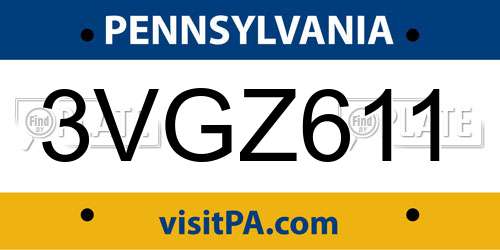3VGZ611 Pennsylvania License Plate