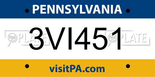 3VI451 Pennsylvania License Plate