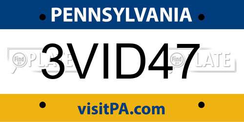 3VID47 Pennsylvania License Plate