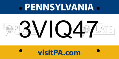 3VIQ47 Pennsylvania License Plate