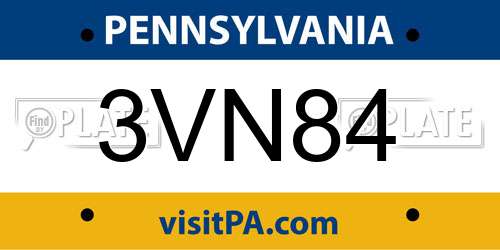 3VN84 Pennsylvania License Plate