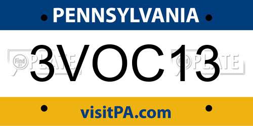 3VOC13 Pennsylvania License Plate
